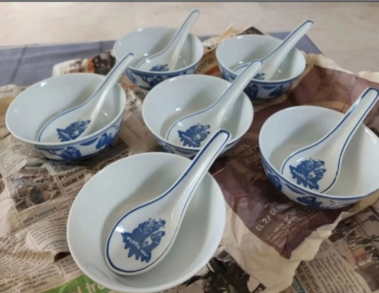 Jingdezhen Juego 6 Cuencos y Cucharas